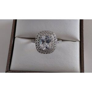 Genuine Diamond Simulant 5.15 Ct. Cushion & Round Triple Halo Engagement Ring #8
